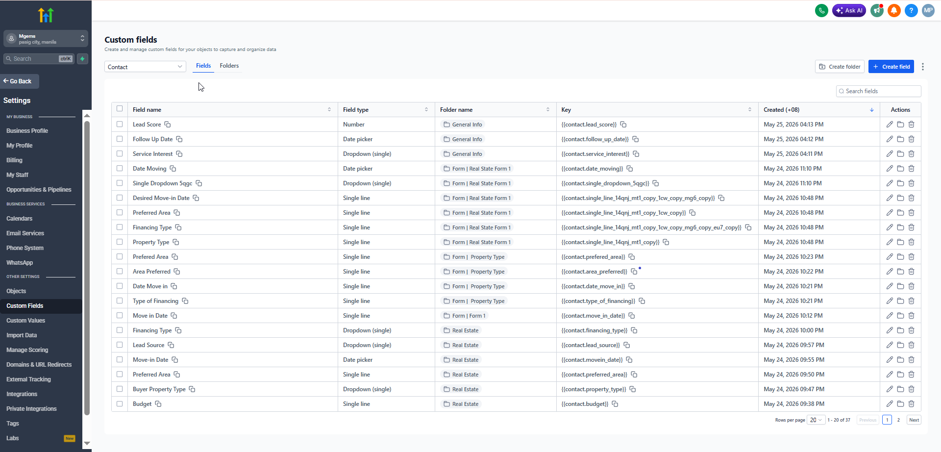 Custom Fields Configuration