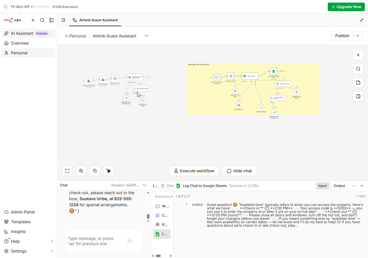 Airbnb RAG workflow canvas