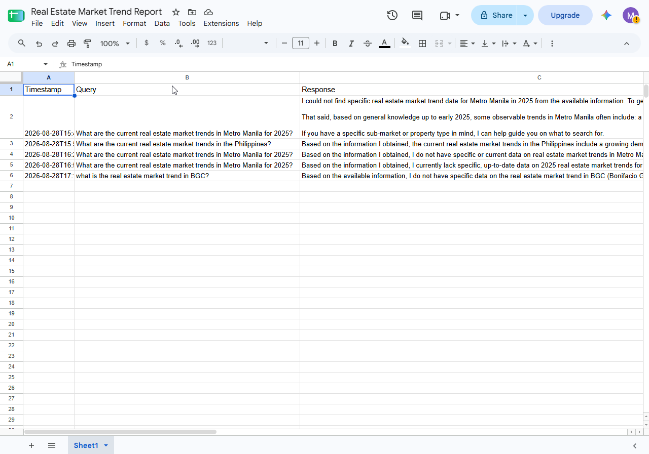 Market sheet log